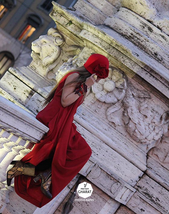 rome-bridge-red-dress-maison-margiela-model-Life-Through-My-Lens-Dr-dentist-Pretam-Gharat-wimpole-harley-street-London